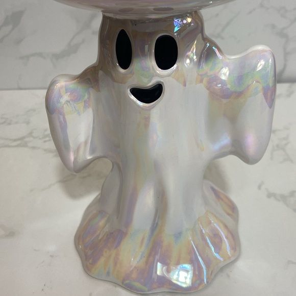 New Viral Bath & Body Works White Iridescent Ghost Pedestal 3-Wick Candle Holder - Picture 2 of 6